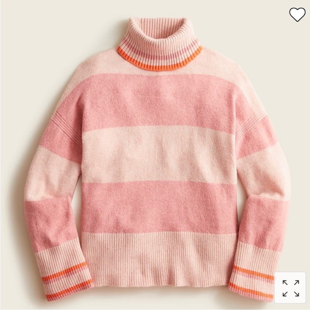 J.Crew Pink Striped Turtleneck Sweater in Supersoft Yarn Alpaca Merino Wool XL